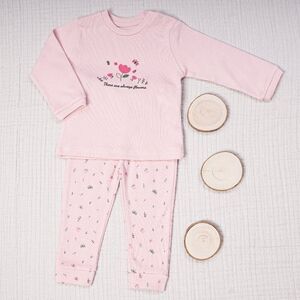 Ribbed Cotton Baby Girl Set - Flowers PINK